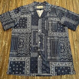 Bather Smiley Face Bandana Paisley Camp Shirt Button Up Short Sleeve Mens Size M